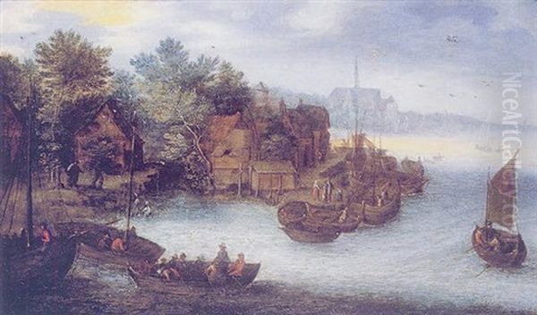 Scene De Port Dans Un Paysage Oil Painting by Jan Brughel