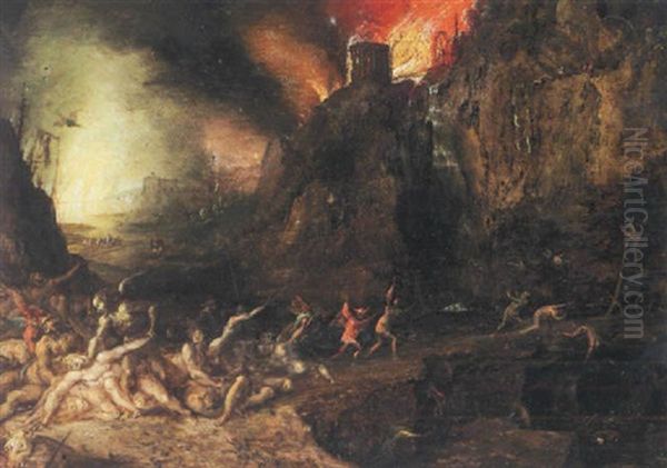 Hell Scene, With Devils Tormenting The Souls Of The Damned Oil Painting by Jan Brughel