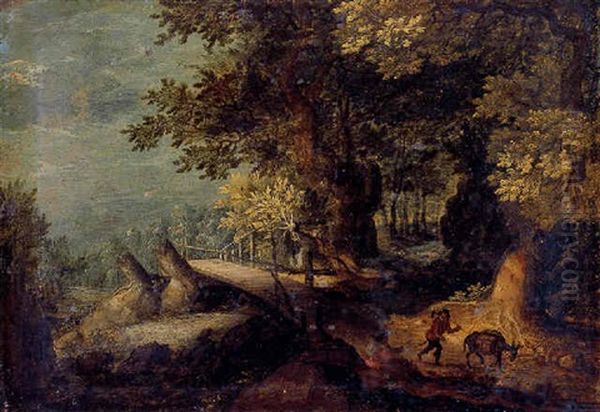 A Wooded River Landscape With A Traveller Oil Painting by Jan Brughel