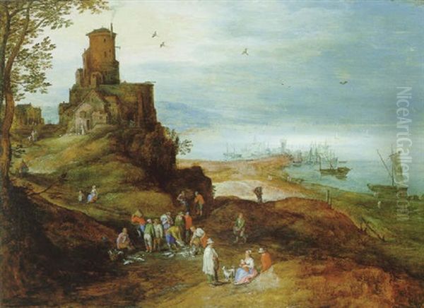 Seehafen Mit Altem Castell Oil Painting by Jan Brughel