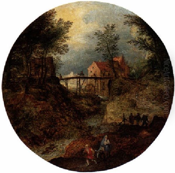A River Landscape With A Watermill And The Flight Into Egypt Oil Painting by Jan Brughel