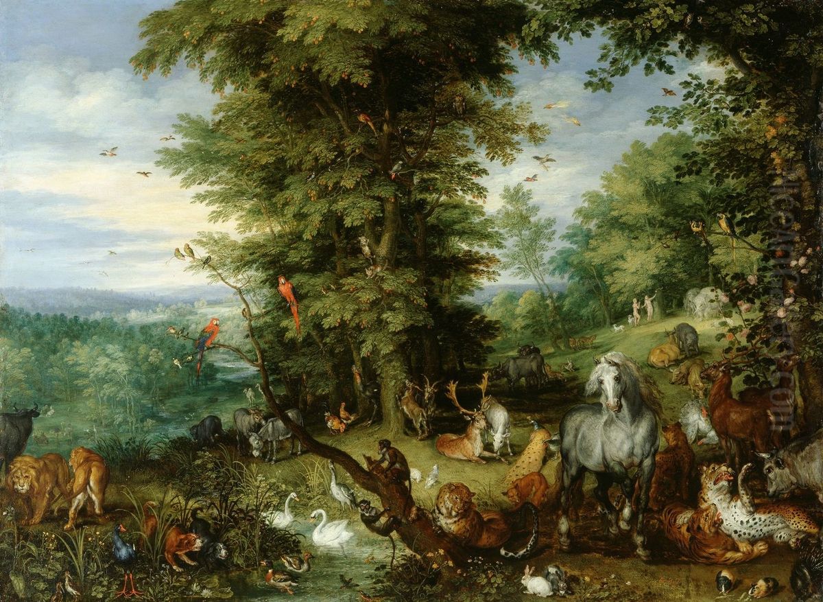 Adam And Eve In The Garden Of Eden Oil Painting by Jan Brughel