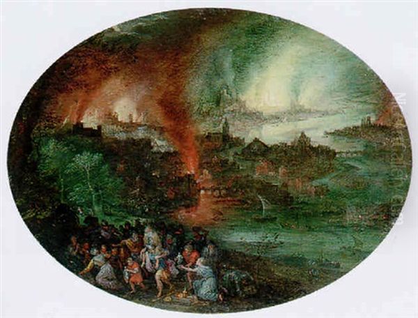 Aeneas Rescuing Anchises From Burning Troy Oil Painting by Jan Brughel