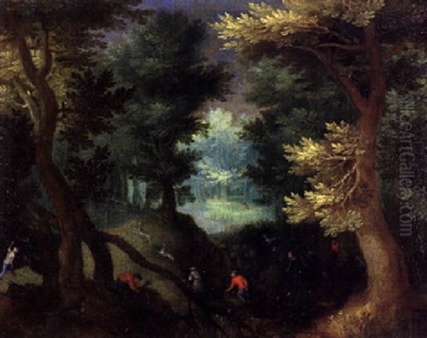 Waldlandschaft Mit Jagern Oil Painting by Jan Brughel