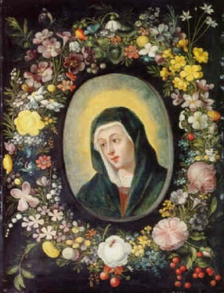 Christ And The Virgin Set In A Garland Surround Of Flowers Oil Painting by Jan Brughel
