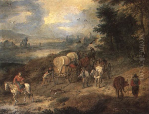 River Landscape With Travellers Oil Painting by Jan Brughel