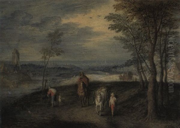 Paysage De Riviere Avec Des Voyageurs Sur Un Chemin... Oil Painting by Jan Brughel
