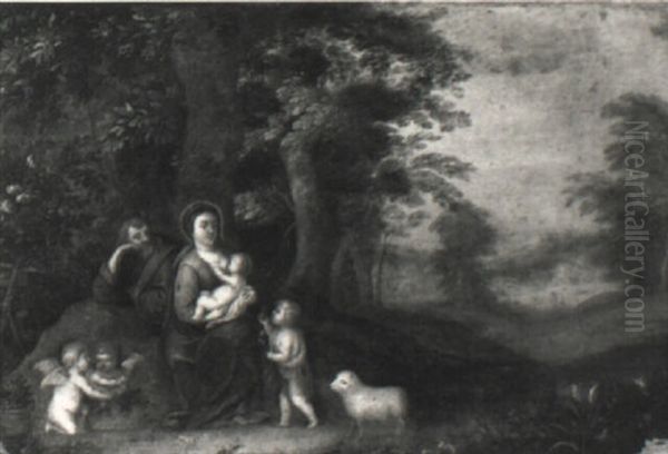 The Holy Family With The Infant St. John The Baptist In A Landscape Oil Painting by Jan Brughel