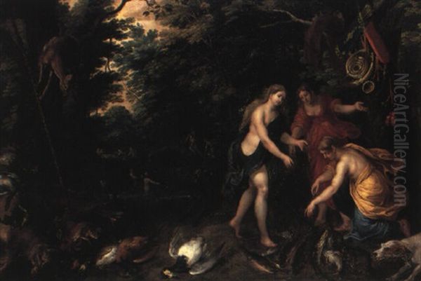Les Nymphes De Diane En Train De Pecher Oil Painting by Jan Brughel