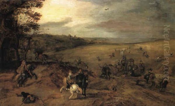 Bandits On Horseback Ambushing Travellers Oil Painting by Jan Brughel
