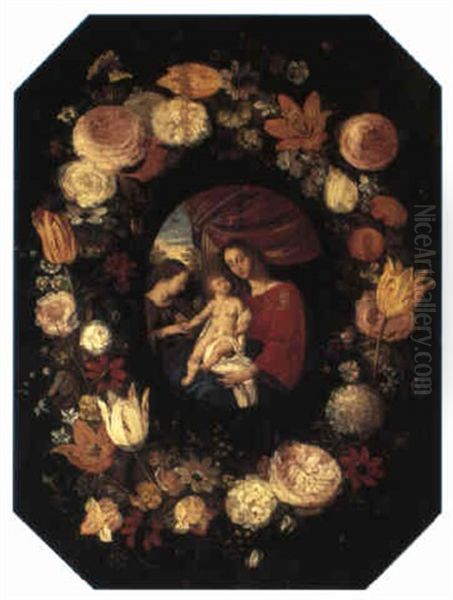 The Mystic Marriage Of St. Catherine With Garland Of Flowers Oil Painting by Jan Brughel