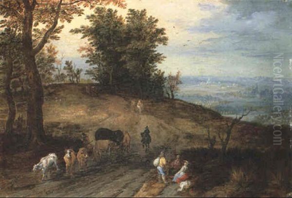 Extensive Landscape With Travellers On A Path Oil Painting by Jan Brughel