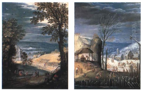 Spring And Summer Oil Painting by Jan Brughel