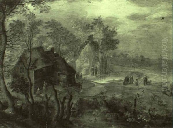 Dorflandschaft Mit Figurenstaffage Und Weidendem Vieh Oil Painting by Jan Brughel