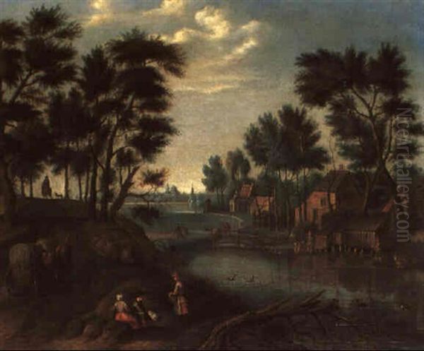 Paysage Boise Avec Des Paysans Au Bord D'une Riviere Oil Painting by Jan Brughel