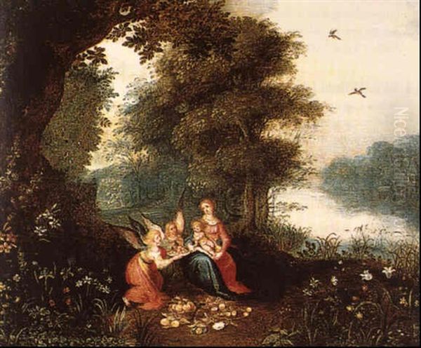 Le Repos Pendant La Fuite En Egypte Dans Un Paysage De Riviere Oil Painting by Jan Brughel
