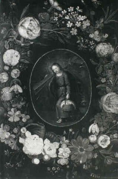 The Infant Christ Bearing The Instrument Of Passion Surrounded By A Garland Oil Painting by Jan Brughel