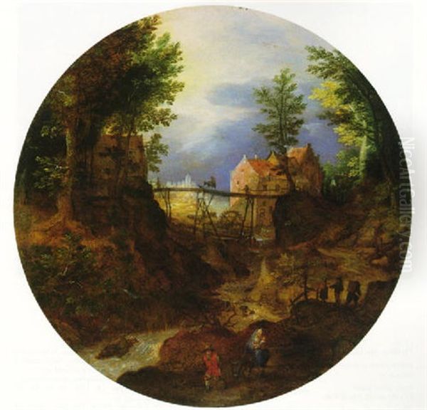 A Rocky Landscape With The Flight Into Egypt Oil Painting by Jan Brughel