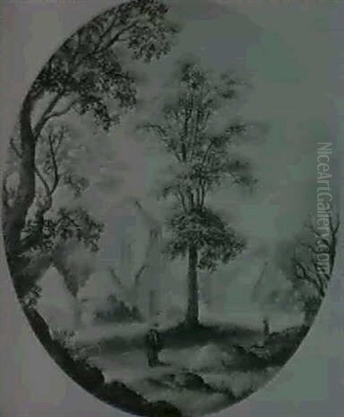 Figures Walking On A Country Road With Farm Buildings Beyond Oil Painting by Jan Brughel