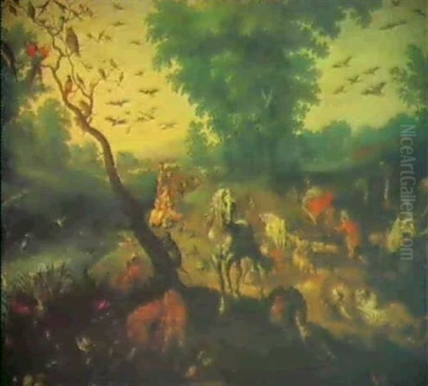 The Family Of Noah Preparing The Ark Oil Painting by Jan Brughel