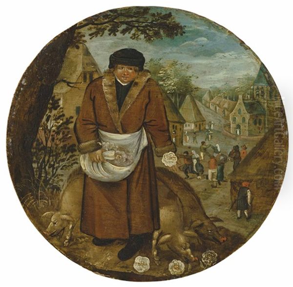 A Flemish Proverb: 'to Cast Roses Before Swine' Oil Painting by Pieter Brueghel the Younger