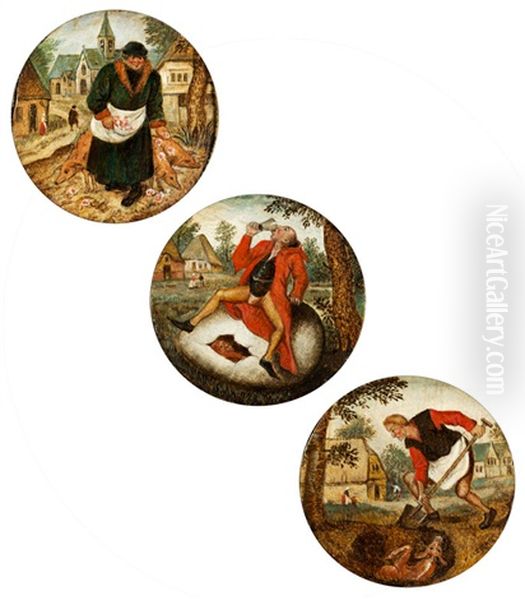 Der Rosen Streuende Reiche
Der Trinker Auf Dem Ei
Der Bauer Schuttet Den Brunnen Zu Oil Painting by Pieter Brueghel the Younger