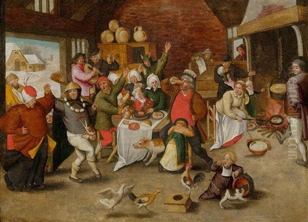 Carnival Festivities In A Farmhouse Parlour Oil Painting by Pieter Brueghel the Younger