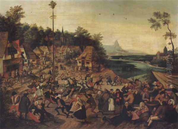 Village Kermesse With The Dance Around The Maypole Oil Painting by Pieter Brueghel the Younger