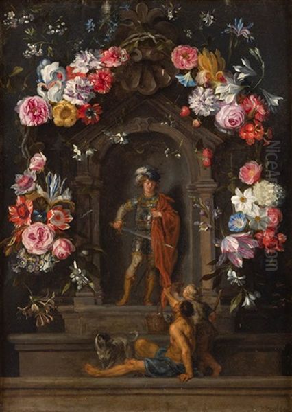 Guirnaldas De Flores Con San Martin Y La Magdalena (pair) Oil Painting by Jan Peeter Brueghel