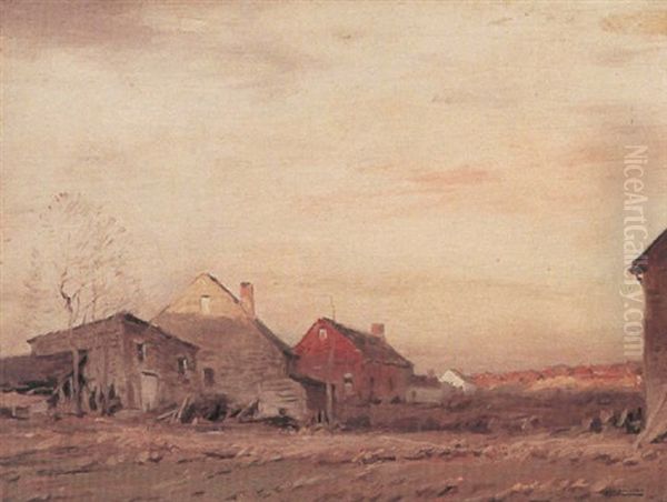 A Landscape With Houses At Sunset Oil Painting by George Matthew Bruestle