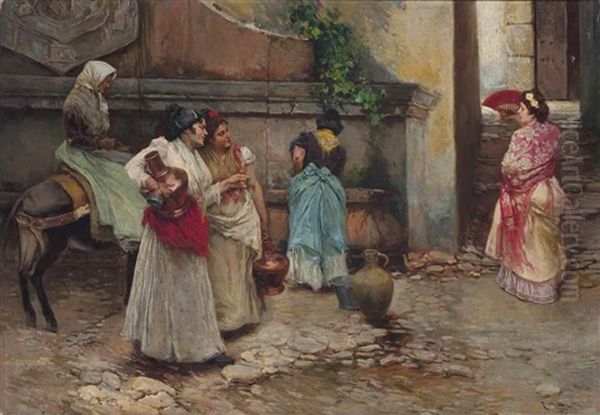 At The Village Well Oil Painting by Ricardo Brugada y Panizo