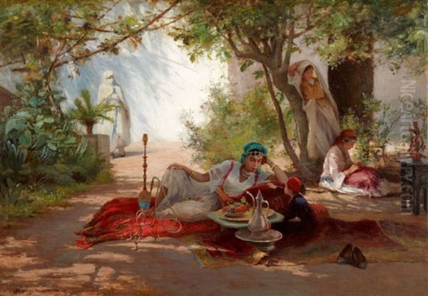 L'heure Du The Oil Painting by Ricardo Brugada y Panizo