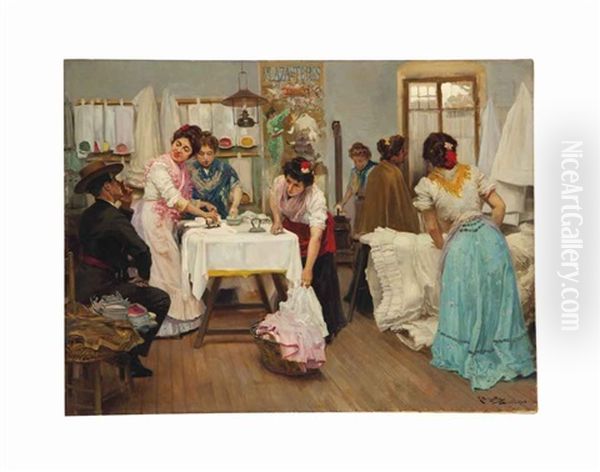 The Laundresses Oil Painting by Ricardo Brugada y Panizo