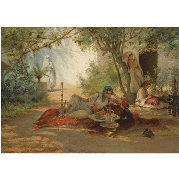 Taking Tea Oil Painting by Ricardo Brugada y Panizo