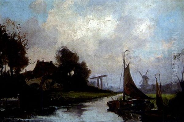 Canal En Hollande Oil Painting by Cornelis De Bruin