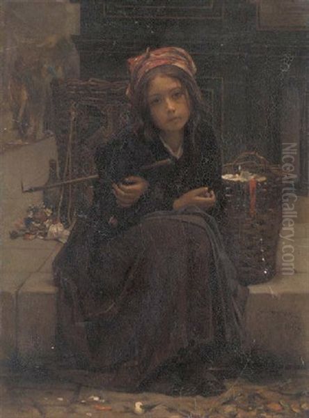 The Ribbon Seller Oil Painting by Charles Guillaume Brun