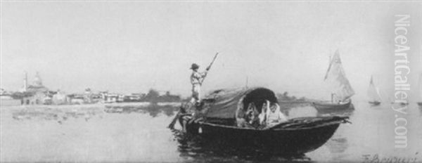 Venise, Gondoliers Sur La Greve Oil Painting by Francois Brunery