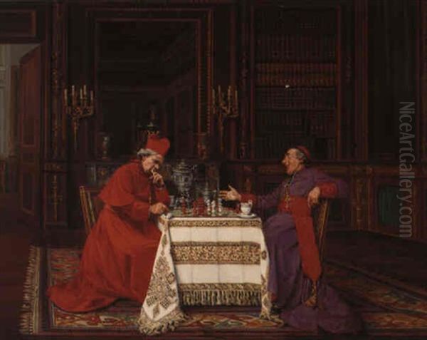 Cardinals Playing Chess Oil Painting by Francois Brunery