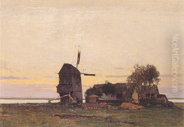 Windmuhle In St. Andrae, Burgenland Oil Painting by Ferdinand Brunner