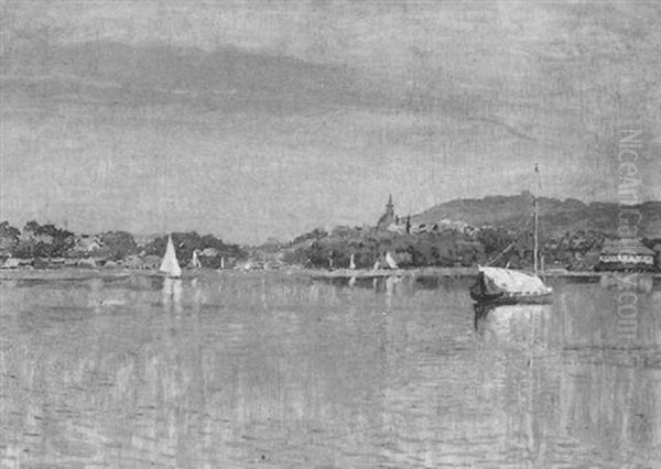 Der Attersee Gegen Kammer-schorfling Oil Painting by Hans Brunner