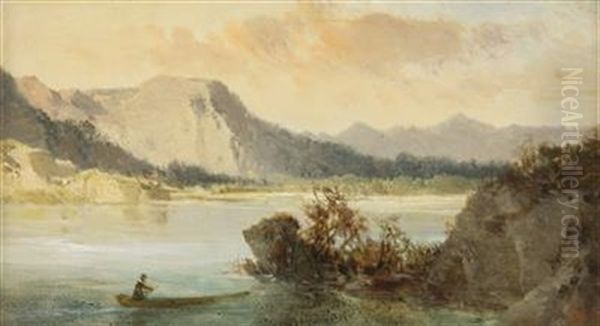 Seelandschaft Mit Kahn Und Gebirgskulisse Oil Painting by Joseph Brunner