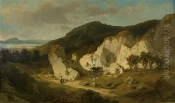 Kalksteinbruch Bei Kronstadt In Siebenburgen Oil Painting by Joseph Brunner