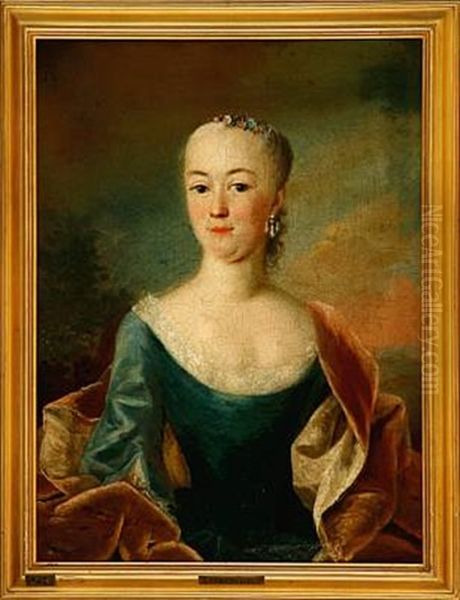 Rococo Portraits Of A Noble Couple (pair) Oil Painting by Andreas Pedersen Bruenniche