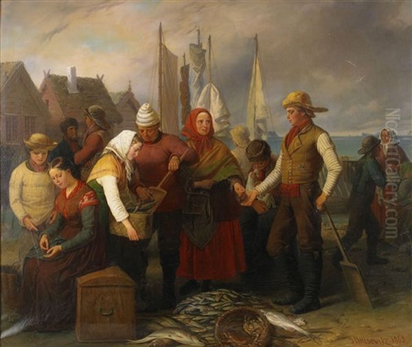 Fiskhandel Oil Painting by Gustaf Henrik Brusewitz