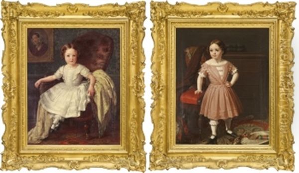Maria Och Hennes Syster Hilda - Barnportratt (pair) Oil Painting by Gustaf Henrik Brusewitz
