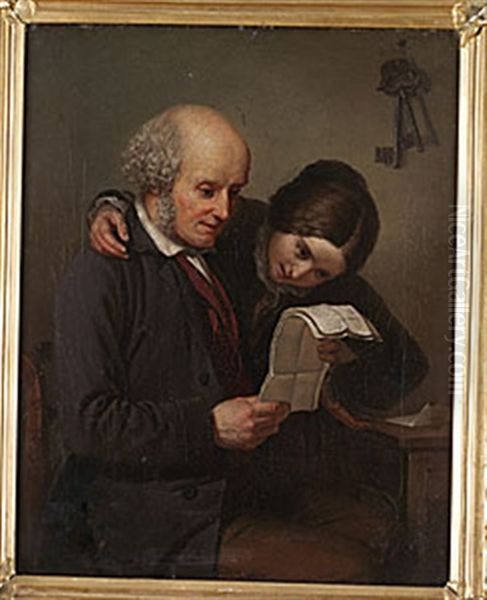 Lasestunden Oil Painting by Gustaf Henrik Brusewitz