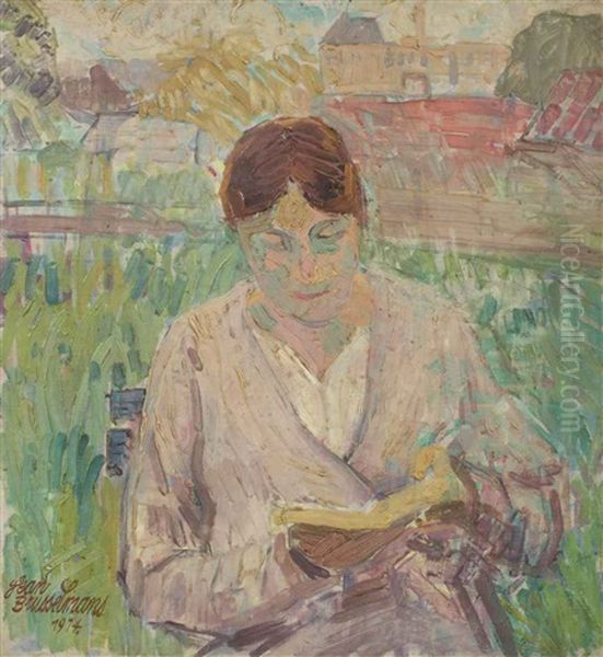 The Wife Of The Artist Reading Oil Painting by Jean Brusselmans