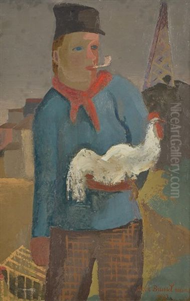 Paysan A La Poule Oil Painting by Jean Brusselmans