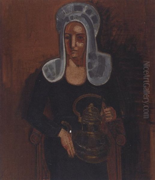 Femme A La Bouilloire - Vrouw Met Waterketel Oil Painting by Jean Brusselmans