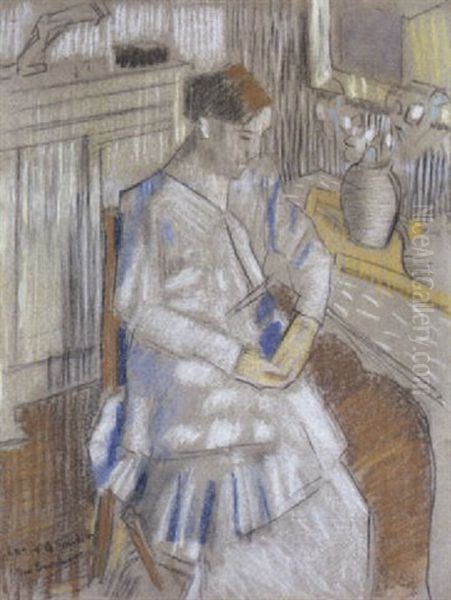 Zittende Vrouw In Een Interieur Oil Painting by Jean Brusselmans